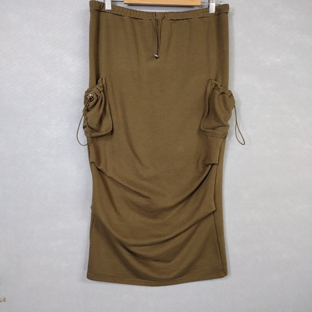 Fashion Nova Women XL Cargo Midi Skirt Olive Green Drawstring Utility Y2K 90s